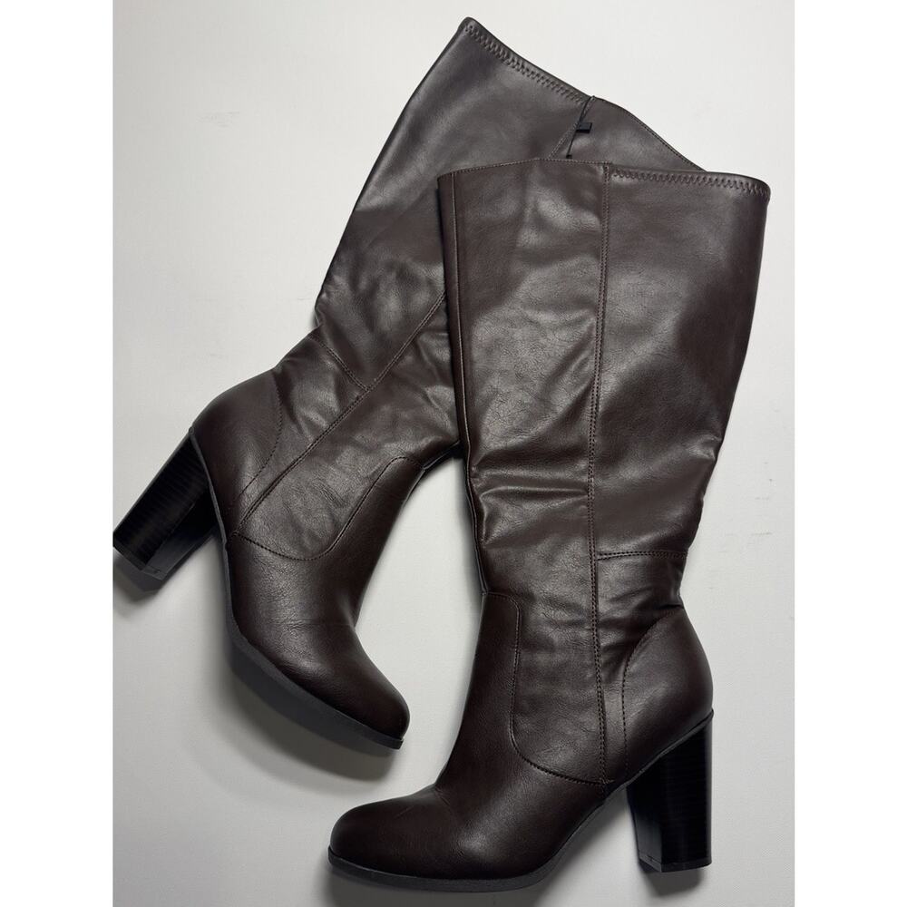 Style & Co Addyy Wide Calf Knee High Boots Women’s 8M Brown Chocolate Block Heel - Picture 5 of 9